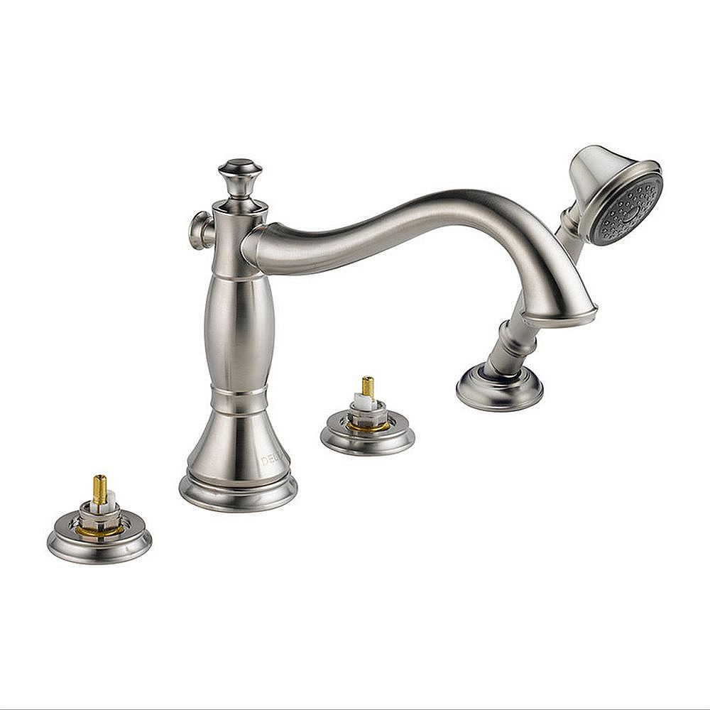 Roman Tub Filler with Hand Shower Less Handles in Brilliance Stainless