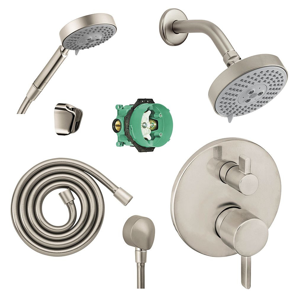 Hansgrohe KSH04231-27457-04BN Raindance S 120 Air 3-Jet Showerhead Kit with Handshower Thermostatic Trim with Diverter and Rough-in in Brushed Nickel