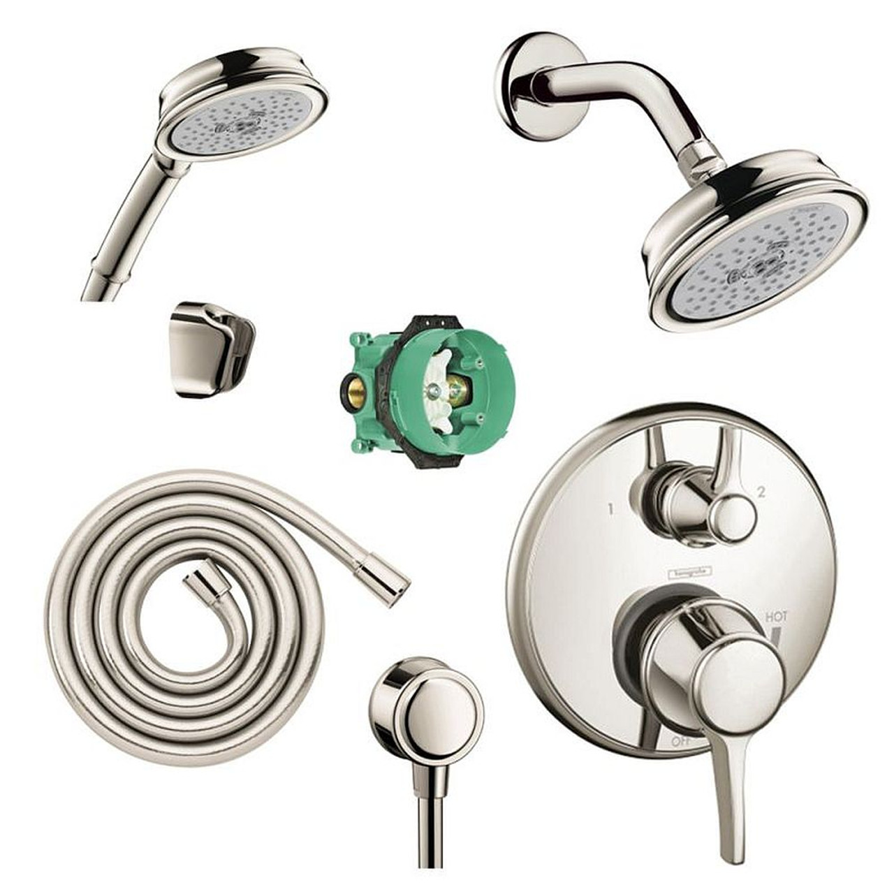Hansgrohe KSH04449-04070-72PN Croma Shower Faucet Kit with Handshower PBV Trim with Diverter and Rough-in in Polished Nickel
