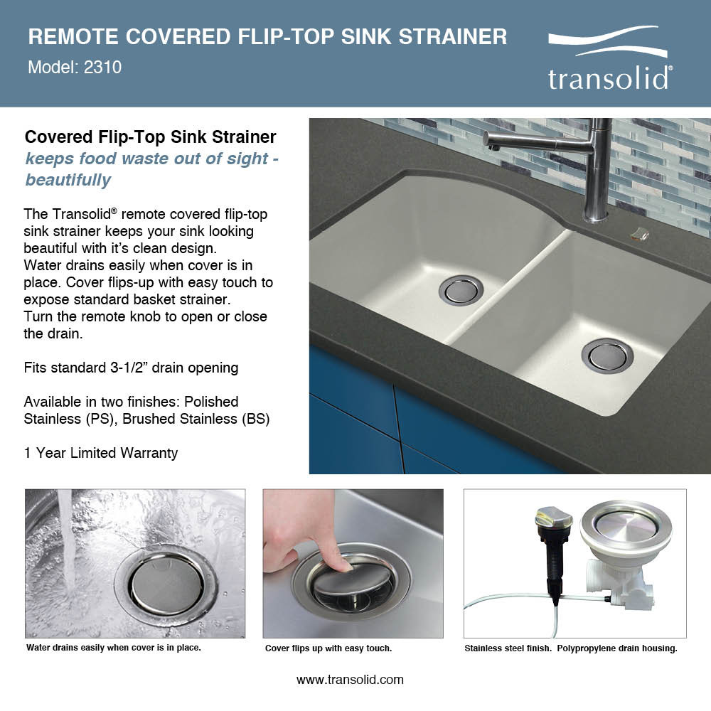 3.5-in Remote Controlled Covered Flip-Top Strainer in Polished Stainless