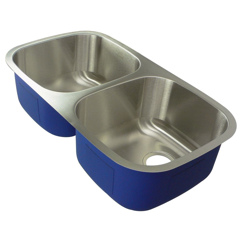 32.41-in x 18-in x 9-in 16 Gauge Equal Double Bowls, Undermount Stainless Steel Kitchen Sink