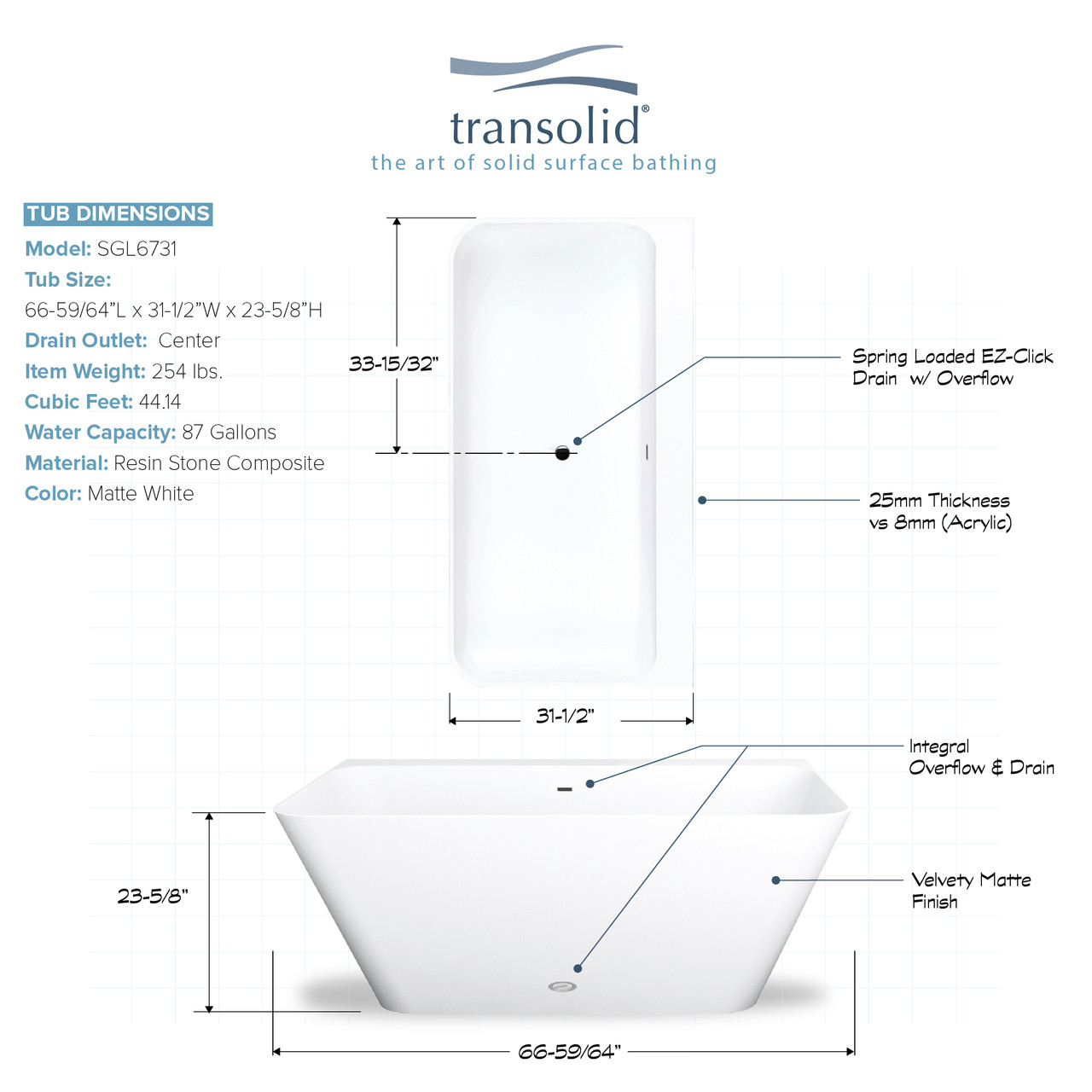 67-in x 32-in x 24-in Freestanding Tub and Faucet Kit, White