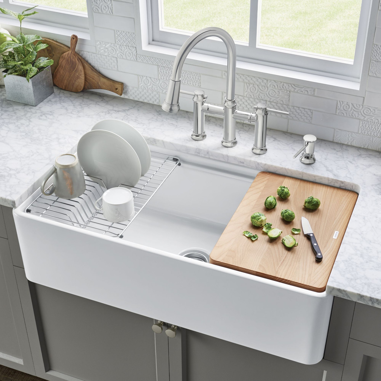 19-in x 36-in Fireclay 10-in Deep Kitchen Sink, in Biscuit 19-in x 36-in Fireclay 10-in Deep Kitchen Sink, in Biscuit