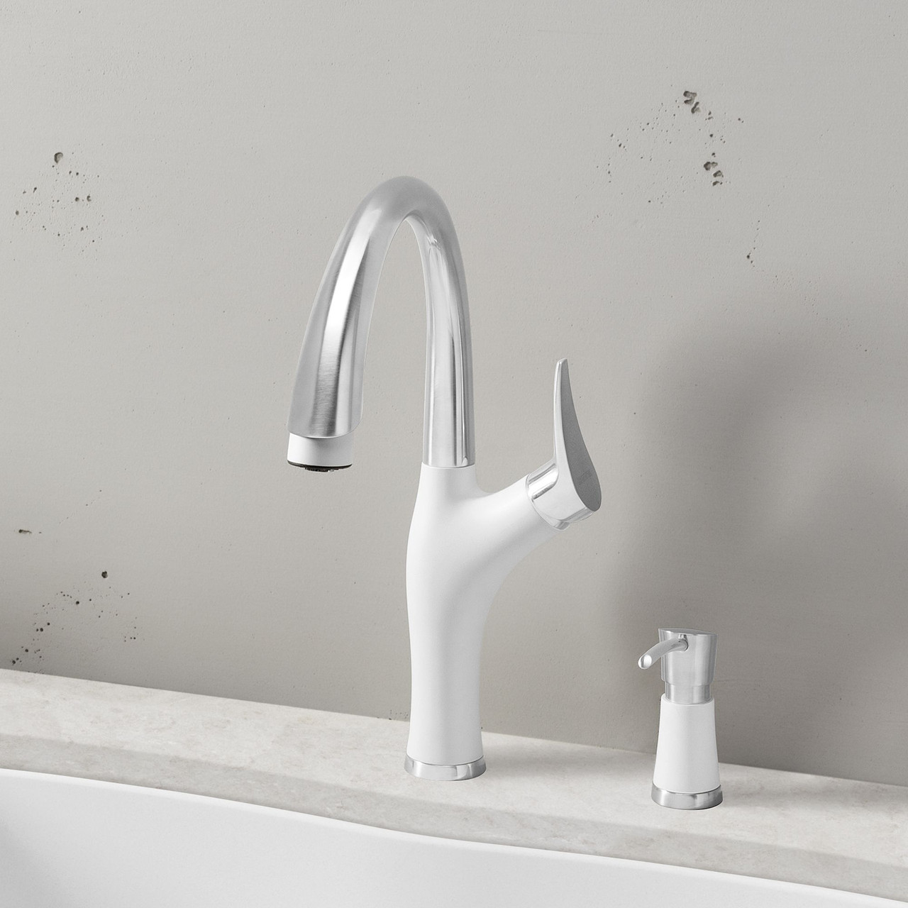 Kitchen Faucet With Pull-Down Spray 1.5 gpm in White/Stainless