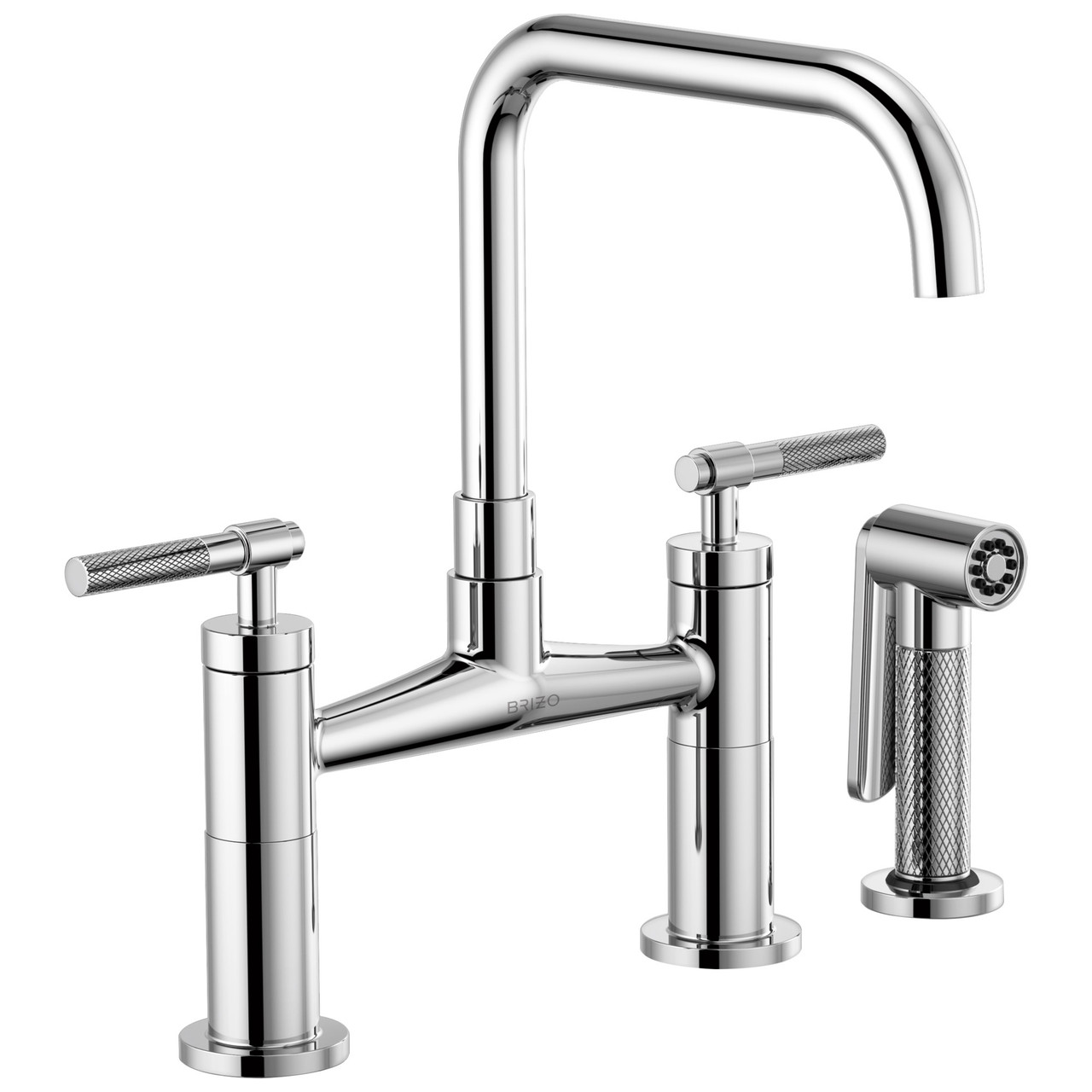 Bridge Faucet with Square Spout and Knurled Handle in Chrome Finish Bridge Faucet with Square Spout and Knurled Handle in Chrome Finish