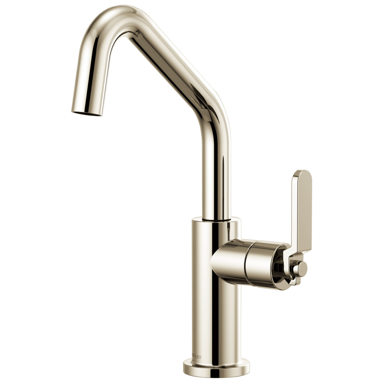 Bar Faucet with Angled Spout and Industrial Handle in Polished Nickel Finish Bar Faucet with Angled Spout and Industrial Handle in Polished Nickel Finish