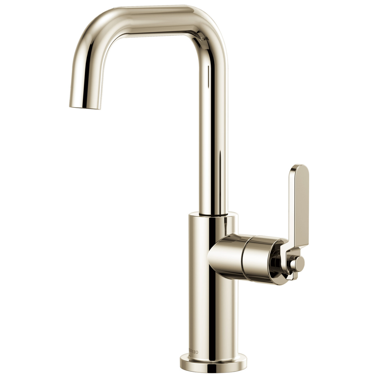 Bar Faucet with Square Spout and Industrial Handle in Polished Nickel Finish Bar Faucet with Square Spout and Industrial Handle in Polished Nickel Finish