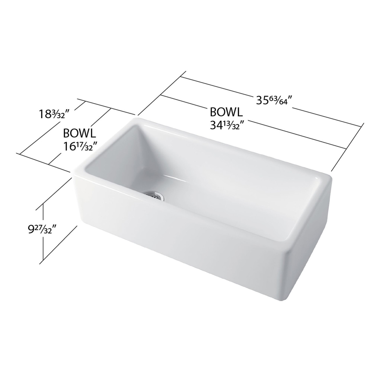 36 in. X 18 in. X 10 in. Super Single Bowl, Farmhouse Fireclay Kitchen Sink, Undermount Installation, In White