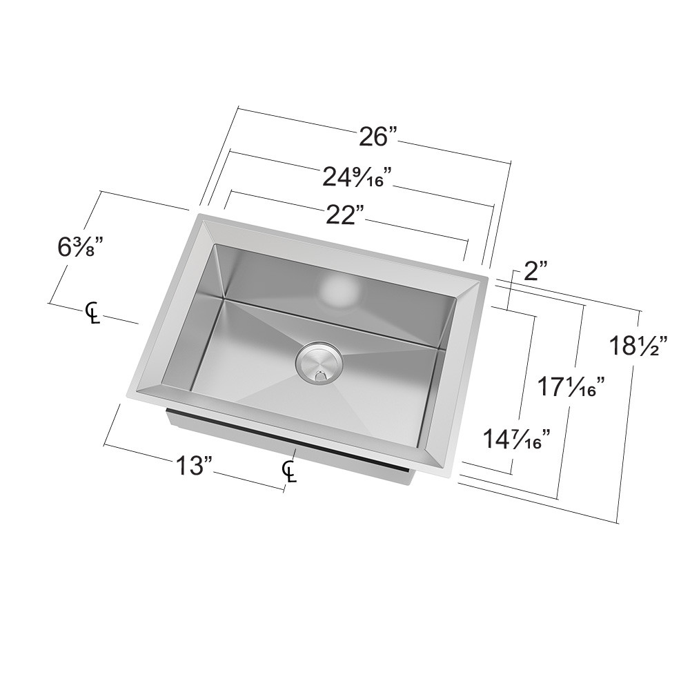 26-in x 18.5-in x 11-in 14 Gauge Single Bowl, Undermount Stainless Steel Kitchen Sink with SinkPocket™