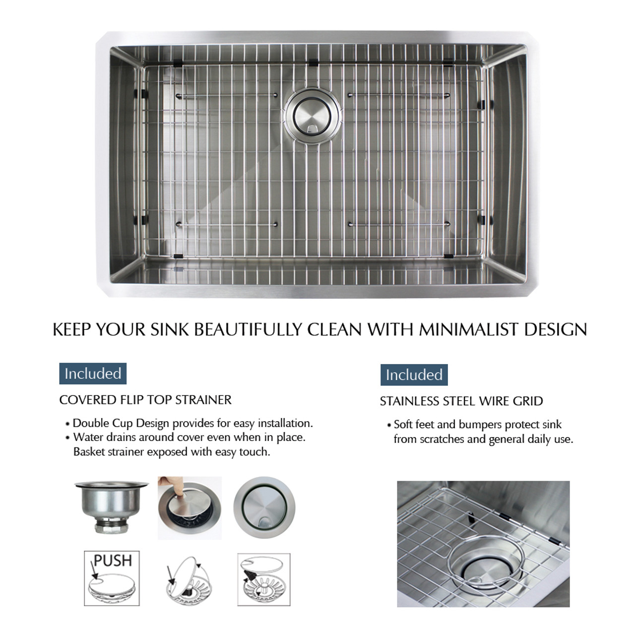 16 Gauge Super Single Undermount Stainless Steel Sink Bowl 32" X 19" X 10"