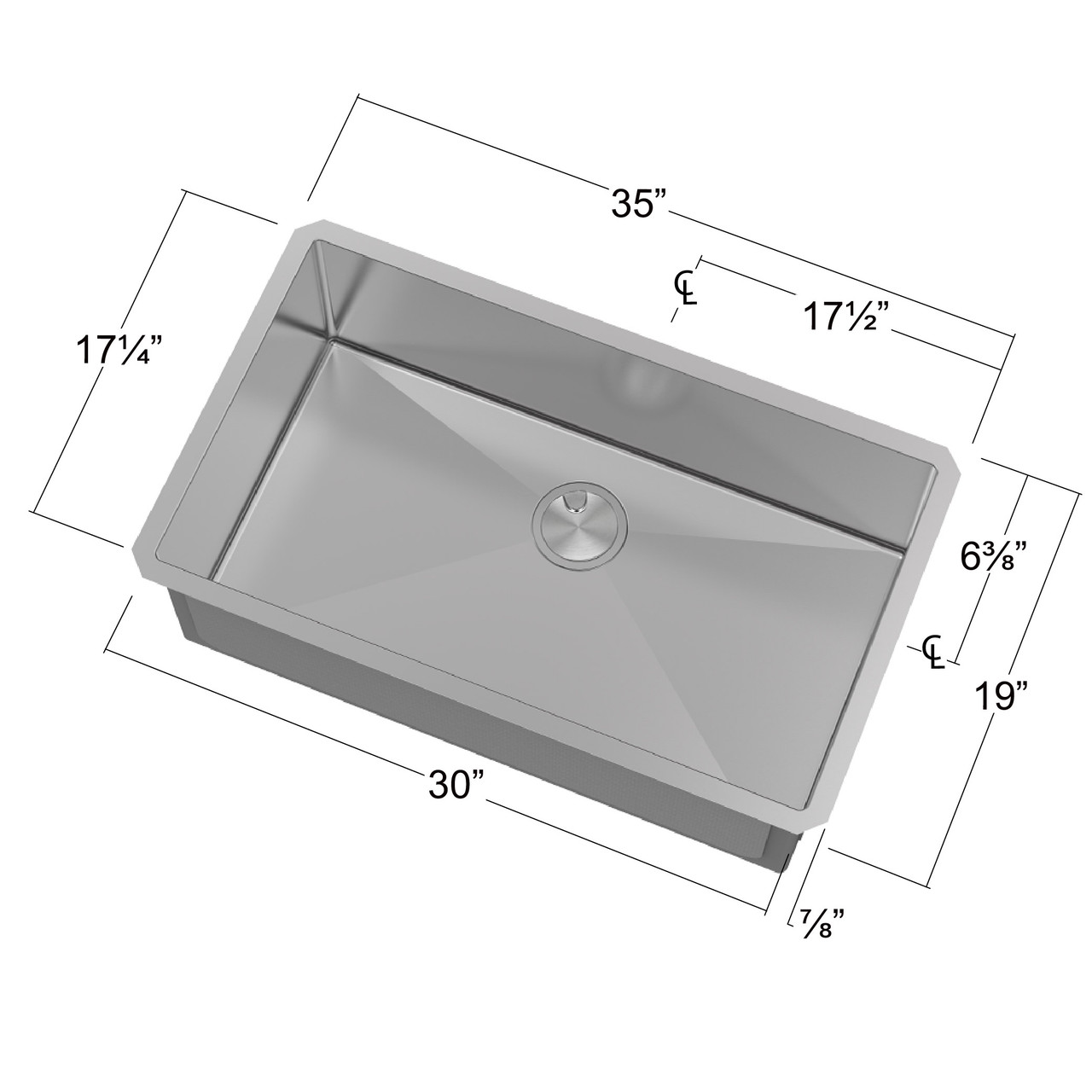 16 Gauge Super Single Undermount Stainless Steel Sink Bowl 32" X 19" X 10"