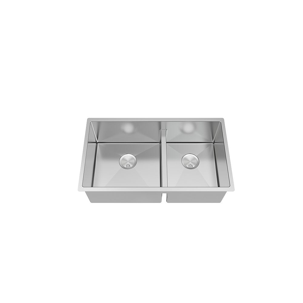 33-in x 19-in x 10-in 16 Gauge 60/40 Double Bowls, Undermount Stainless Steel Kitchen Sink with Low Divide