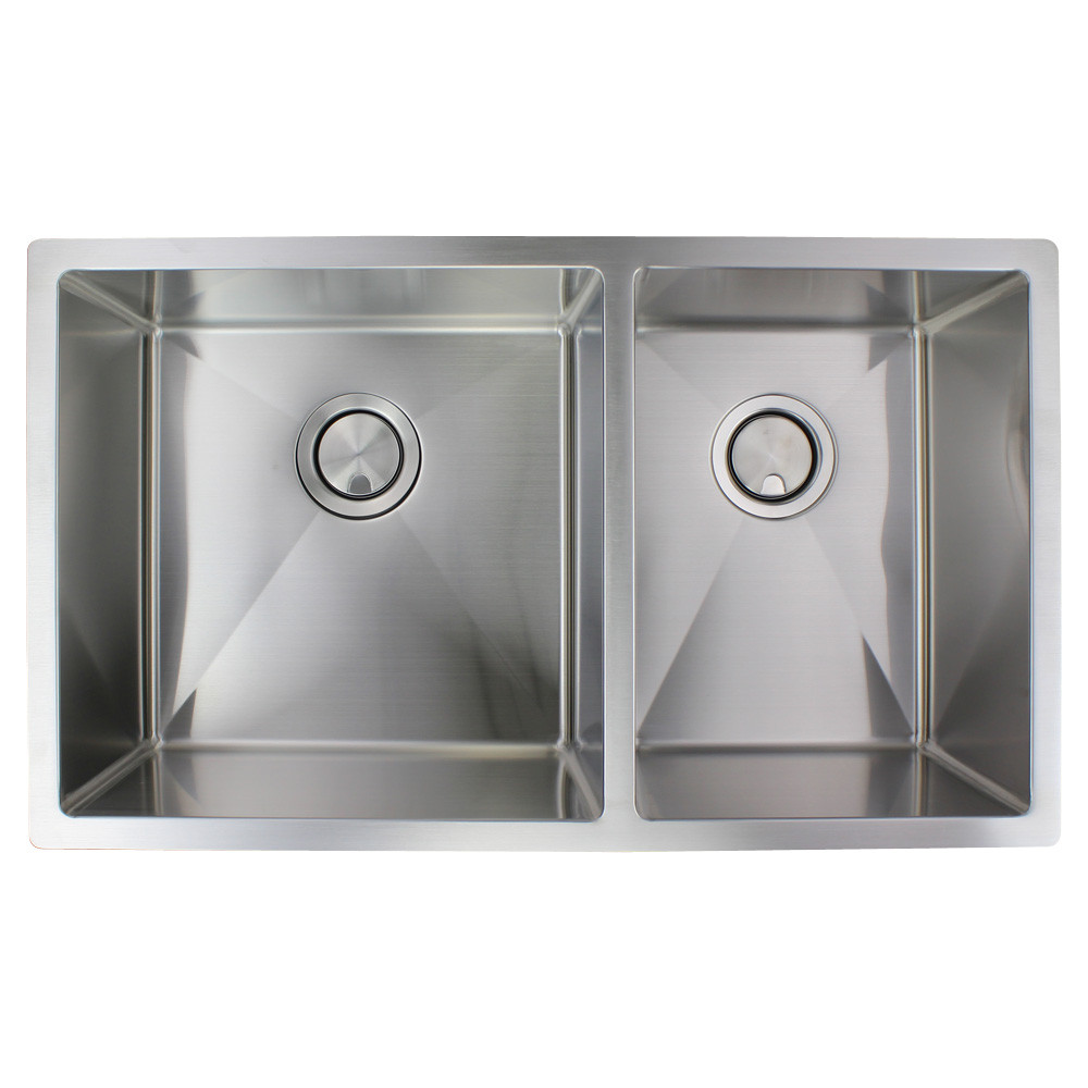 31.5-in x 18.5-in x 10-in 14 Gauge 60/40 Double Bowls, Undermount Stainless Steel Kitchen Sink