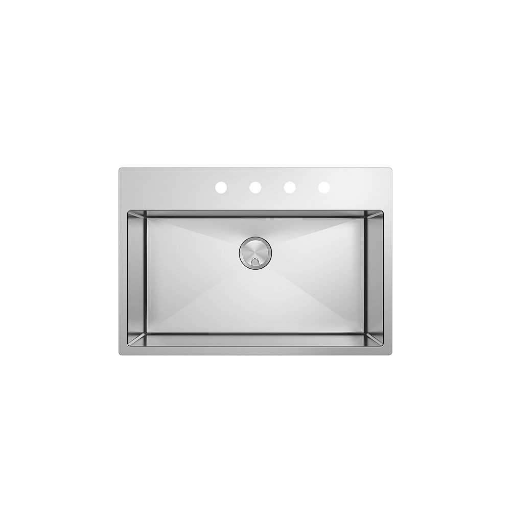 32-in x 22-in x 10-in 16 Gauge Super Single Bowl, Stainless Steel Kitchen Sink, Micro Edge Dual Mount Installation, with 5 Holes
