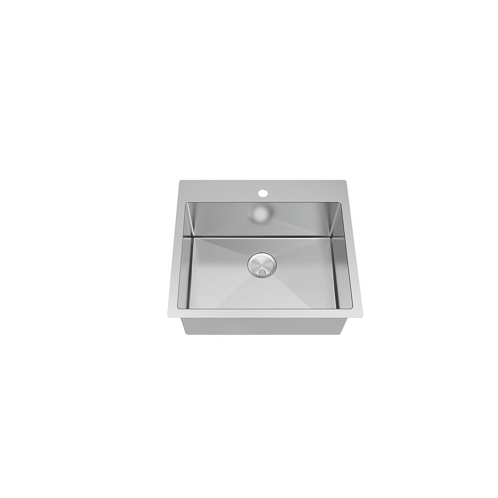 25-in x 22-in x 10-in 16 Gauge Single Bowl, Stainless Steel Kitchen Sink, Micro Edge Dual Mount Installation, with 3 Holes