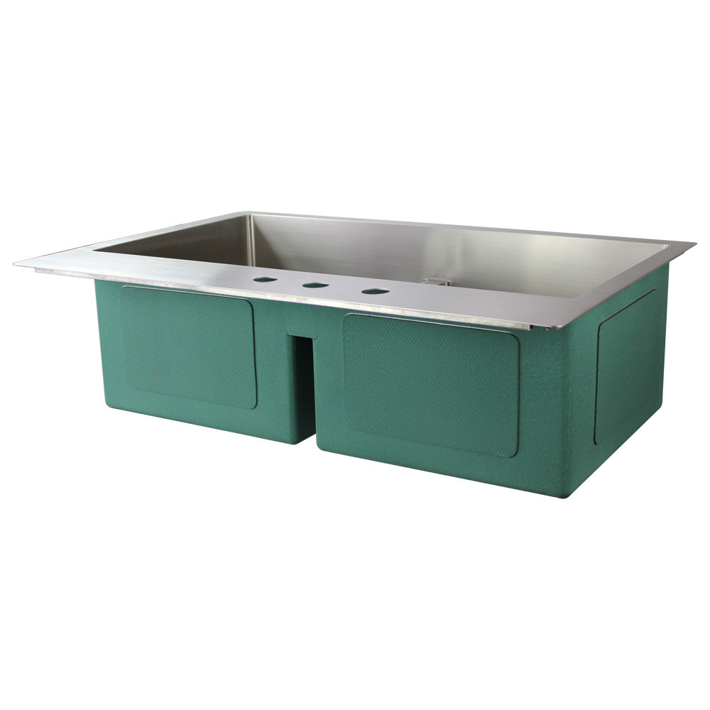 33-in x 22-in x 10-in 16 Gauge Double Equal Bowls, Stainless Steel Kitchen Sink with Low Divide, Micro Edge Dual Mount Installation, with 3 Holes