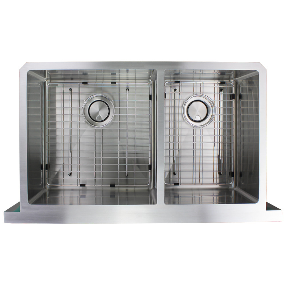 35.875-in x 20.25-in x 10-in 16 Gauge 60/40 Double Bowls, Farmhouse Stainless Steel Kitchen Sink with Low Divide, Undermount Installation