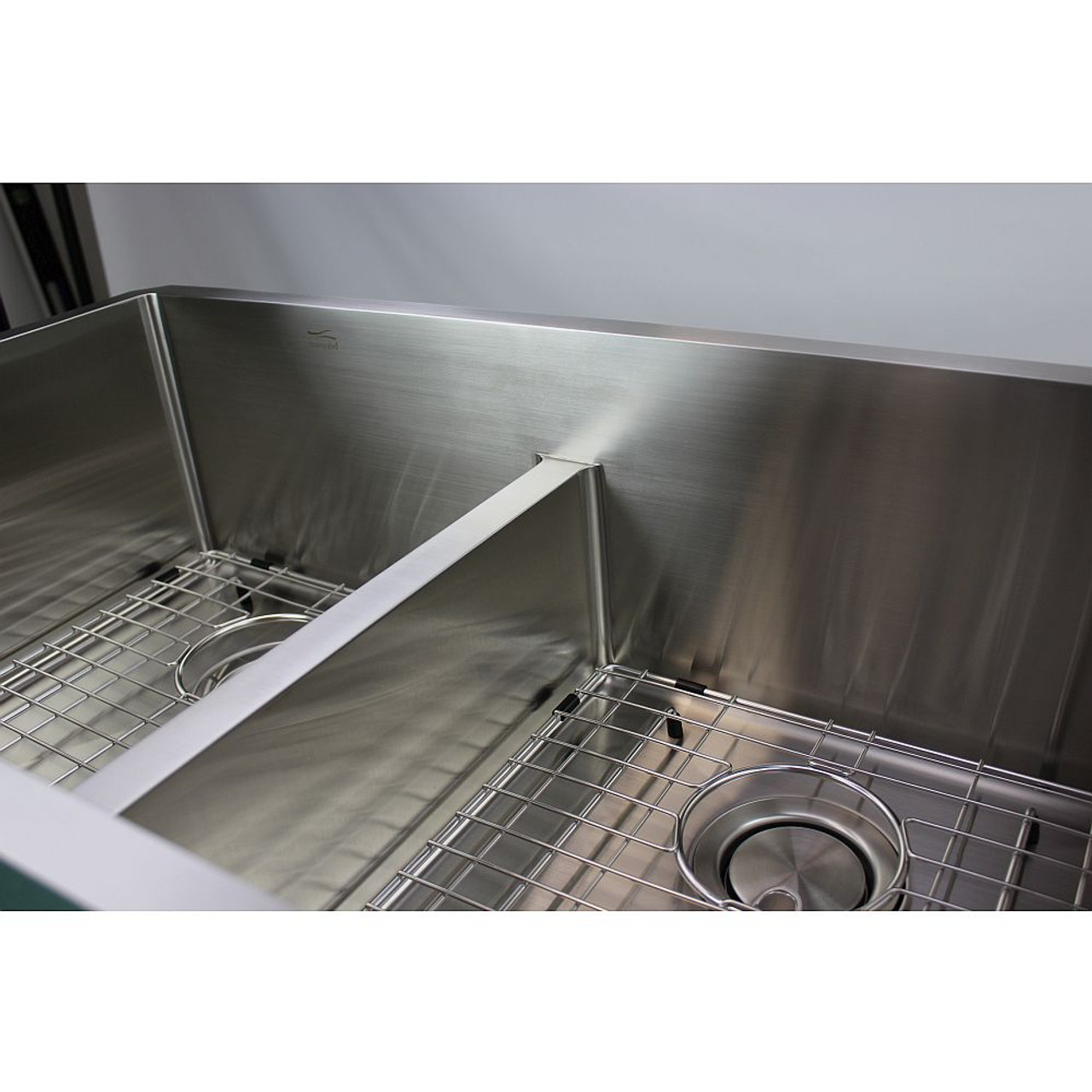 35.75-in x 25.125-in x 10-in 16 Gauge 60/40 Double Bowls, Stainless Steel Kitchen Sink with Low Divide, Micro Edge Dual Mount Installation, with FR2 Holes