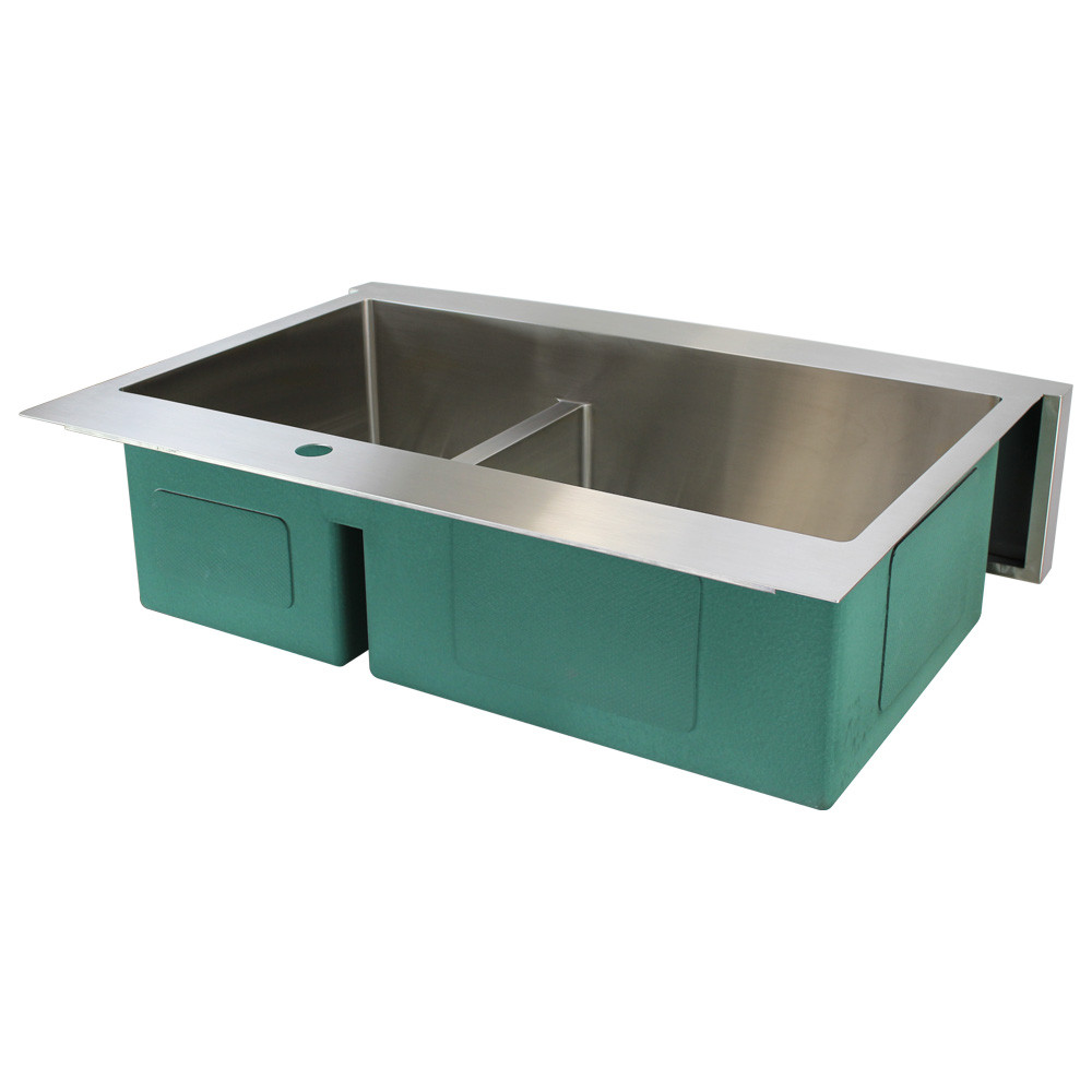 35.75-in x 25.125-in x 10-in 16 Gauge 60/40 Double Bowls, Stainless Steel Kitchen Sink with Low Divide, Micro Edge Dual Mount Installation, with 5 Holes