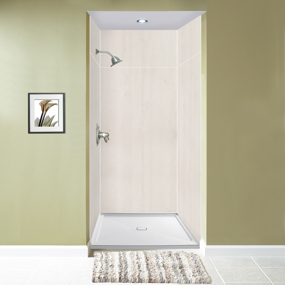 Transolid EWKX363696-45 Expressions 36" X 36" X 96" 6-Piece Shower Wall Trimmable Kit with Extension Kit, In Bleached Oak