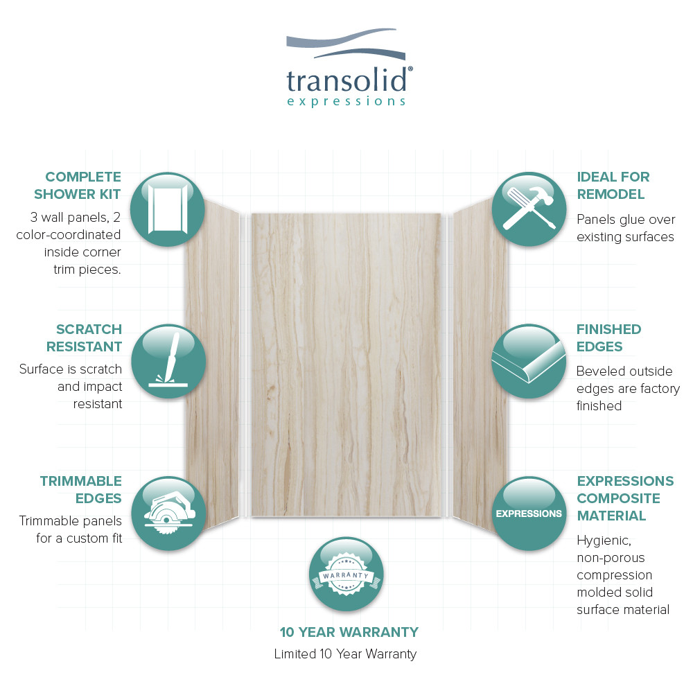 Transolid EWK604896-43 Expressions 48" X 60" X 96" 3-Piece Tub/Shower Wall Kit, In Sorento