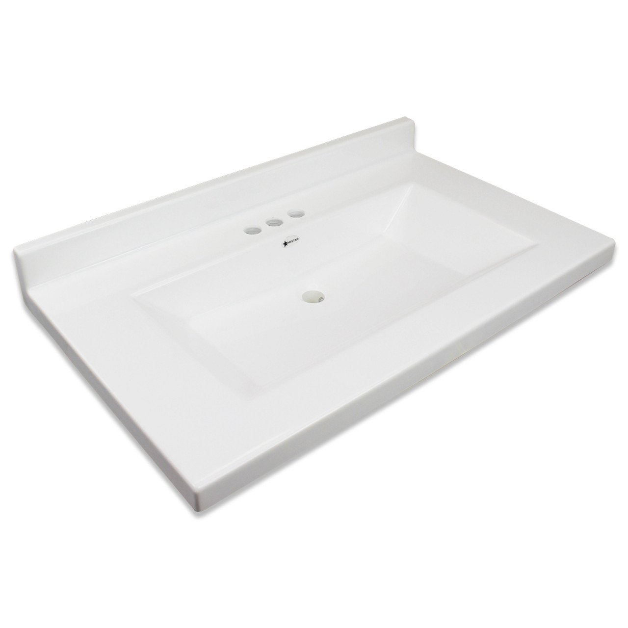 37-in X 22-in Single Bowl Vanity Top with 4-in CC Faucet Holes, in Solid White