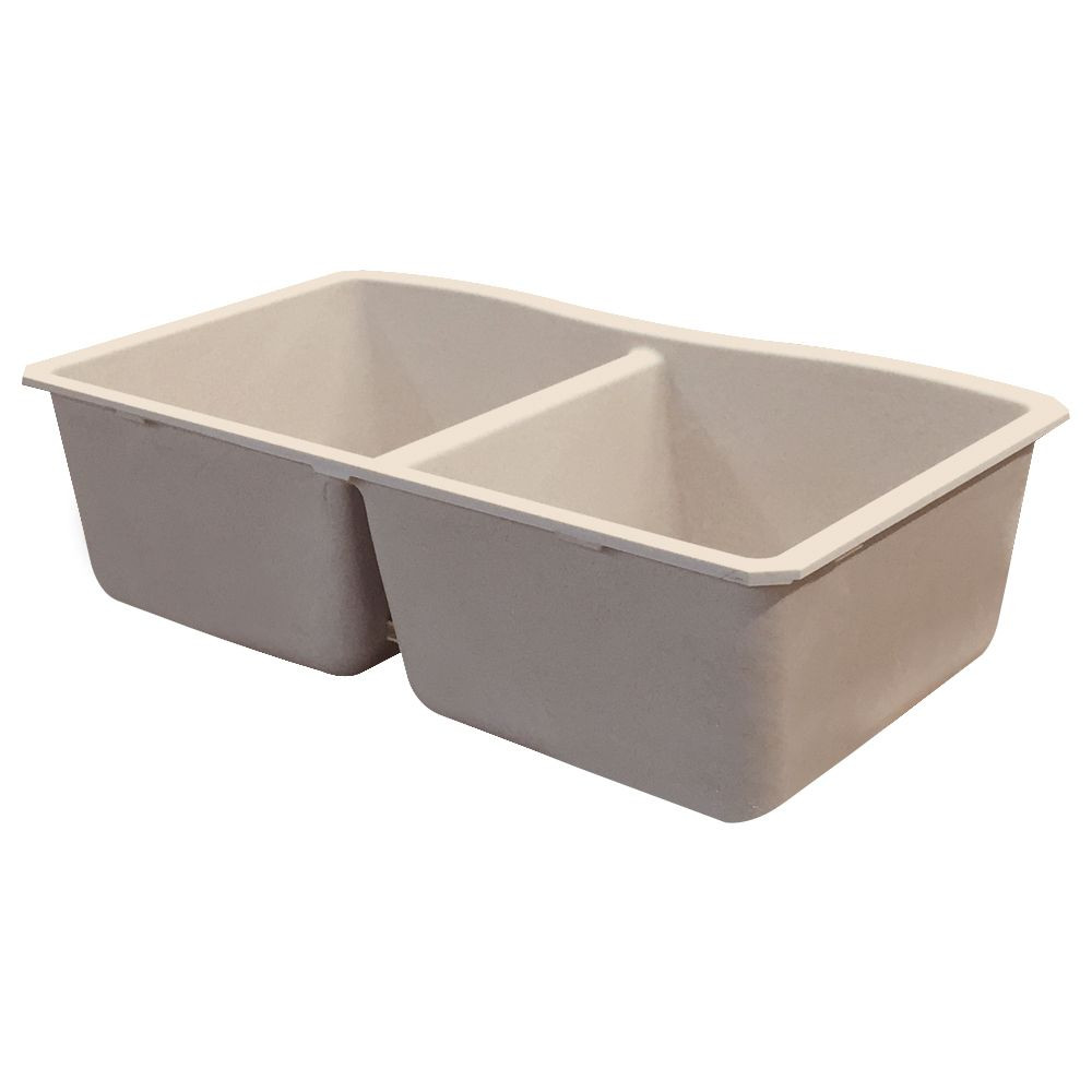 31.9375-in x 19.125-in x 9.5 Granite Double Equal Undermount Kitchen Sink in Cafe Latte with Grids, Strainer, Disposer Strainer, Installation Kit