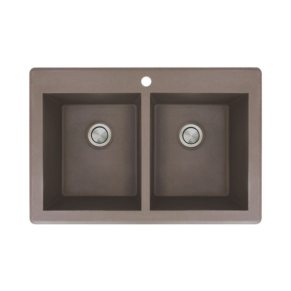 33.0625-in x 22.0625-in x 9.5-in Granite Double Equal Drop-in 1-Hole Kitchen Sink in Espresso with Grids, Strainer, Disposer Strainer, Installation Kit