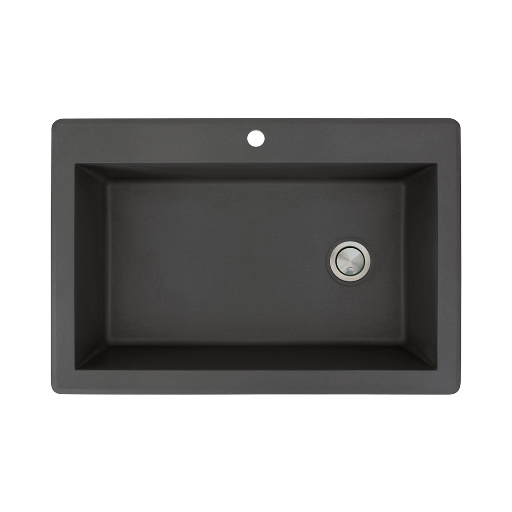 22-in W x 33-in L Granite Super Single Drop-in 1-Hole Kitchen Sink in Black with Grid, Strainer, Installation Kit