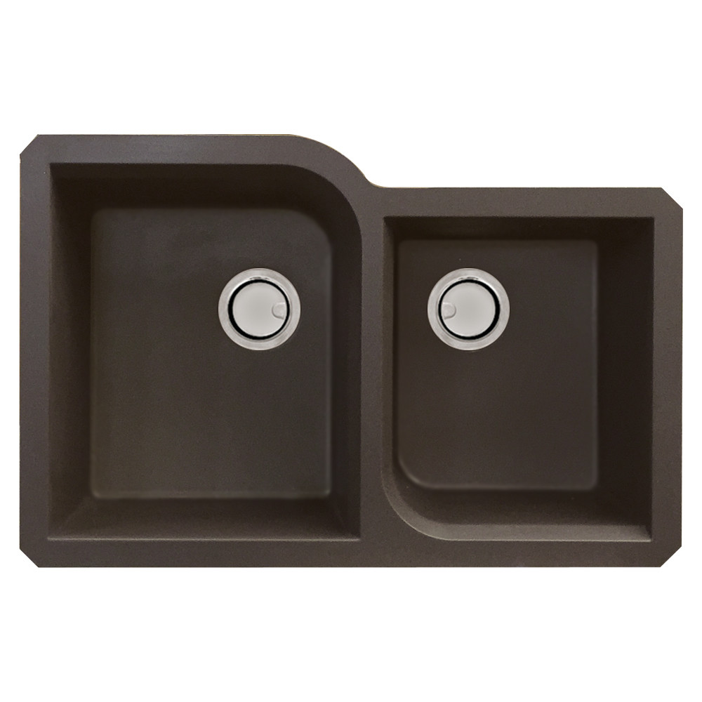 31.75-in x 20.75-in x 9.5-in Granite 1-3/4 Offset Double Undermount Kitchen Sink in Espresso with Grids, Strainer, Disposer Strainer, Installation Kit