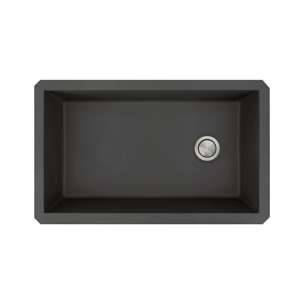 31.75-in x 19.125-in x 9.5-in Granite Super Single Undermount Kitchen Sink in Black with Grid, Strainer, Installation Kit