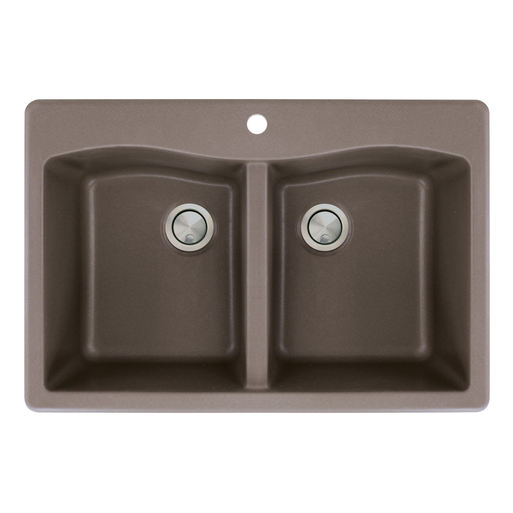 33-in x 22-in x 9.5-in Granite Double Equal Drop-in 1-Hole Kitchen Sink in Espresso with Faucet, Grids, Strainer, Disposer Strainer, Installation Kit