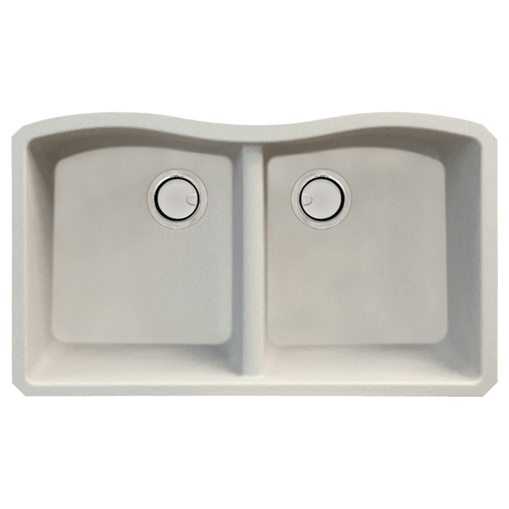 31.9375-in x 19.125-in x 9.5 Granite Double Equal Undermount Kitchen Sink in Cafe Latte with Faucet, Grids, Strainer, Disposer Strainer, Installation Kit