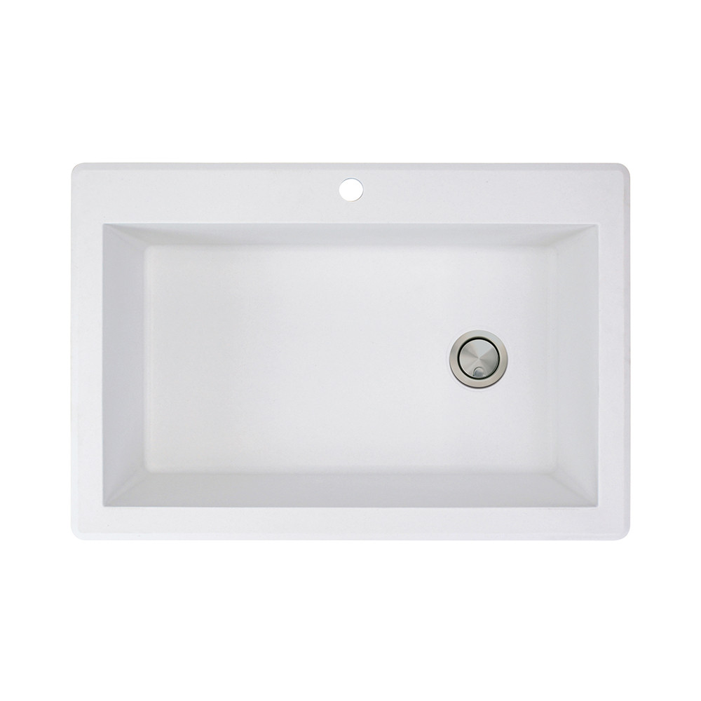 22-in W x 33-in L Granite Super Single Drop-in 1-Hole Kitchen Sink in White with Faucet, Grid, Strainer, Installation Kit