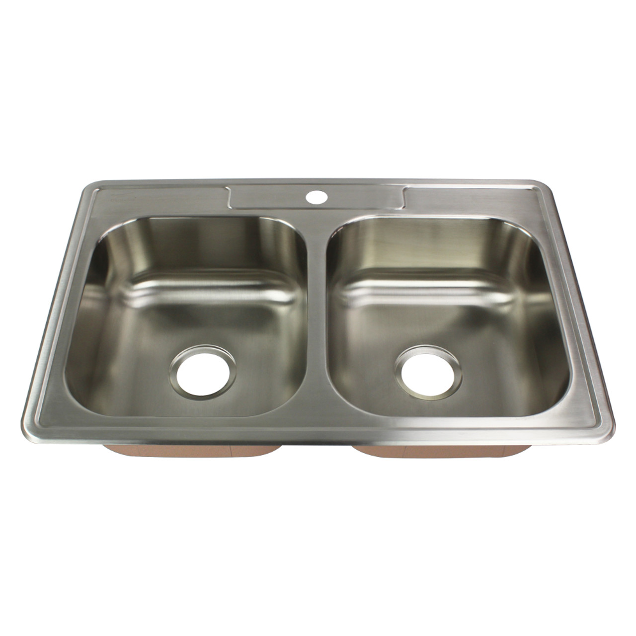 Transolid Classic 33in x 22in 18 Gauge Drop-in Double Bowl Kitchen Sink with 5-Holes with Grids, Strainer, Disposer Strainer, Installation Kit