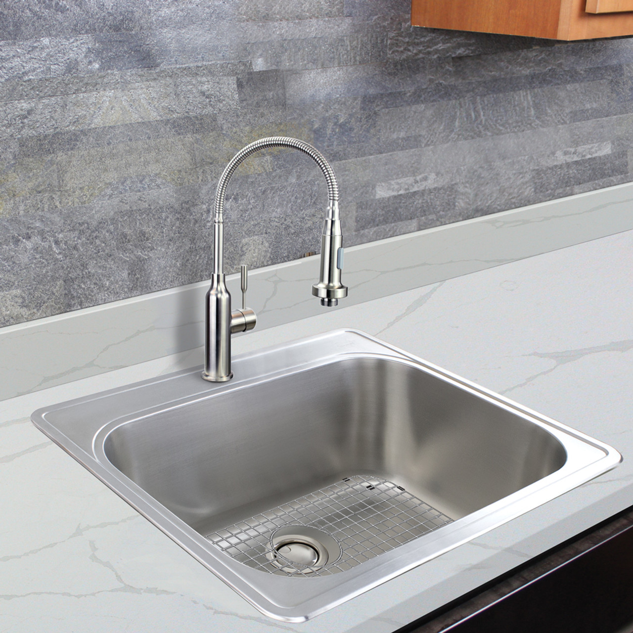 Transolid K-MTSB252212-MR2 Meridian Stainless Steel 25-in x 22-in x 12-in Laundry/Utility Sink Kit with 2-Hole in Brushed Finish
