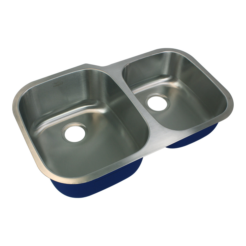31.82-in x 22.67-in x 9-in 16 Gauge 60/40 Offset Double Bowls, Undermount Stainless Steel Kitchen Sink Kit with Grids, Strainer, Disposer Strainer, Installation Kit