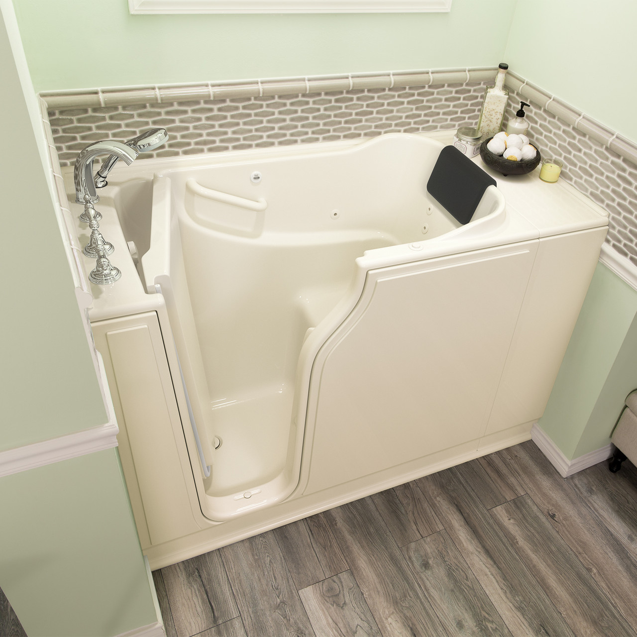 American Standard 3052.109.WLL 30-in. x 52-in. Walk-In Whirlpool Massage Bathtub with Left-Hand Drain and Tub Faucet in Linen