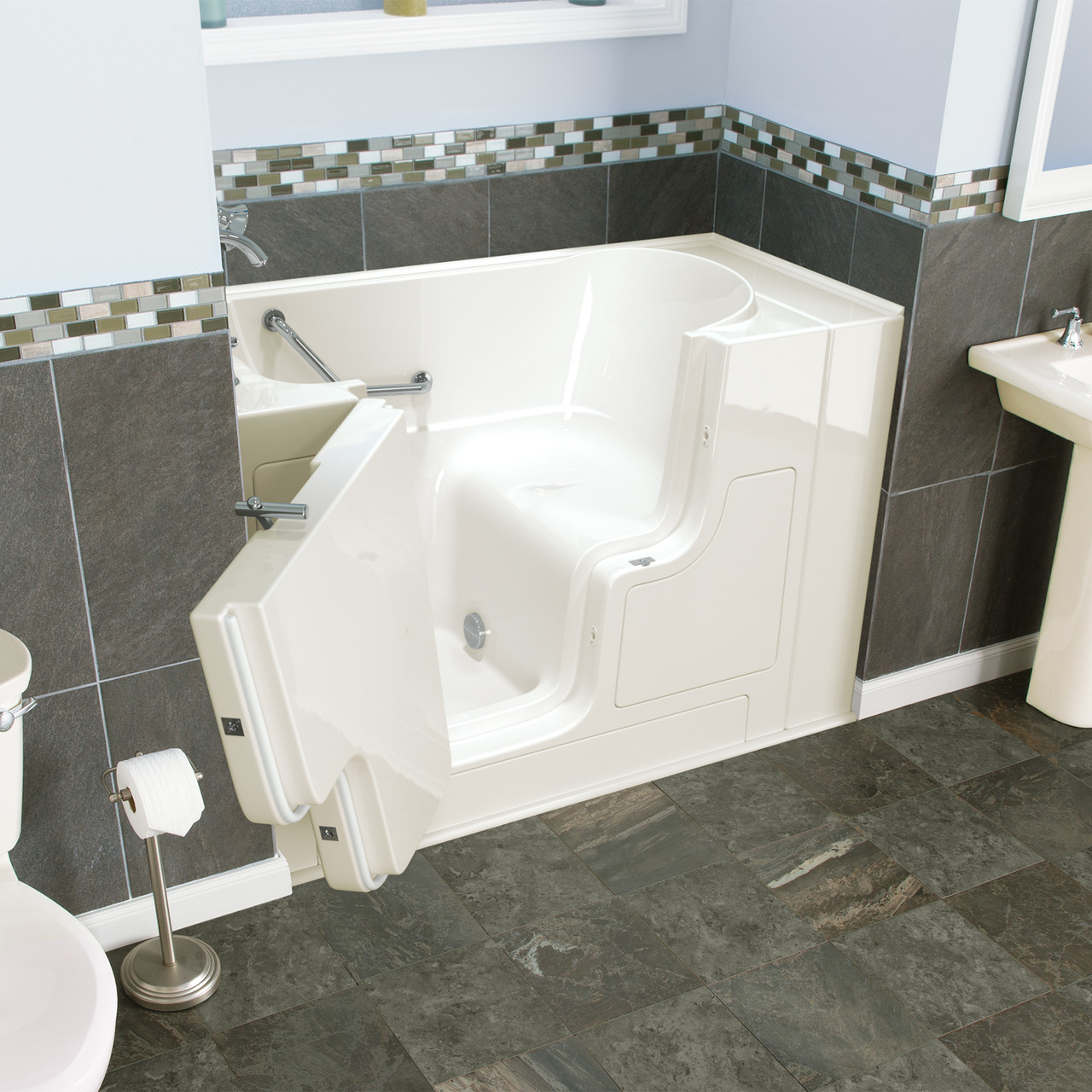 American Standard SS9OD5230LS-BC-PC 30-in. x 52-in. Outward Opening Door Walk-In Soaking Bathtub with Tub Faucet in Linen