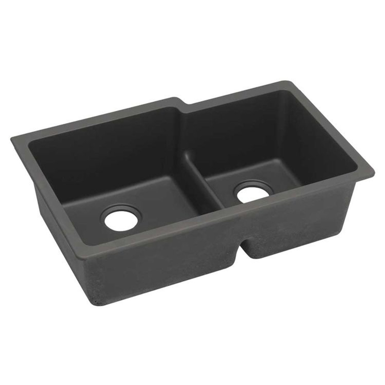 33" x 20-1/2" x 9-1/2" Quartz Offset 60/40 Double Bowl Undermount Sink with Aqua Divide in Black