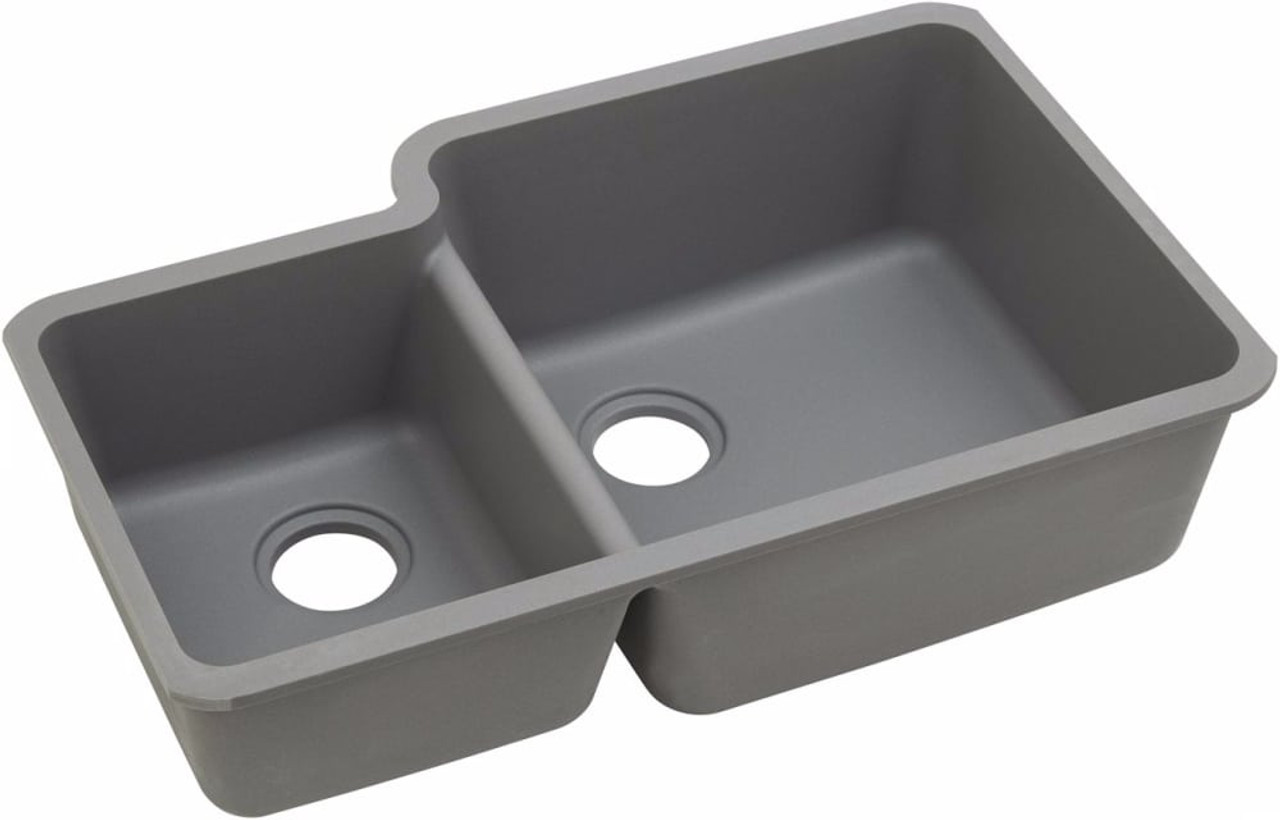 33" x 20-11/16" x 9" Quartz Offset 40/60 Double Bowl Undermount Sink in Greystone