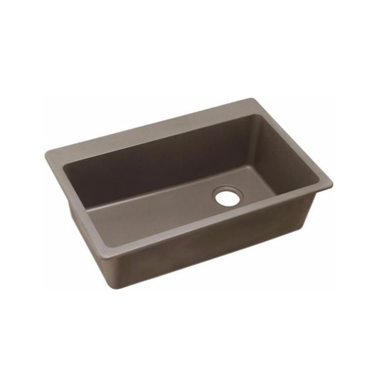 33" x 22" x 9-1/2" Quartz Single Bowl Drop-in Sink with 3-1/2" Rear Right Drain in Greige