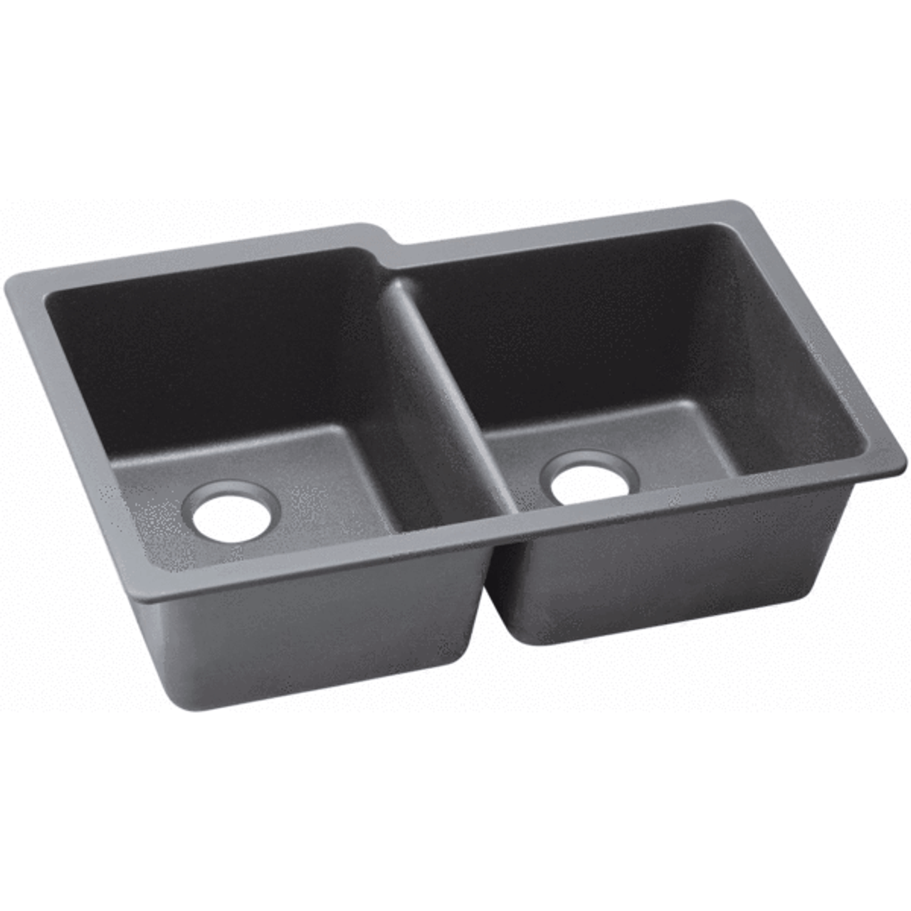 33" x 20-1/2" x 9-1/2" Quartz Offset Double Bowl Undermount Sink in Greystone
