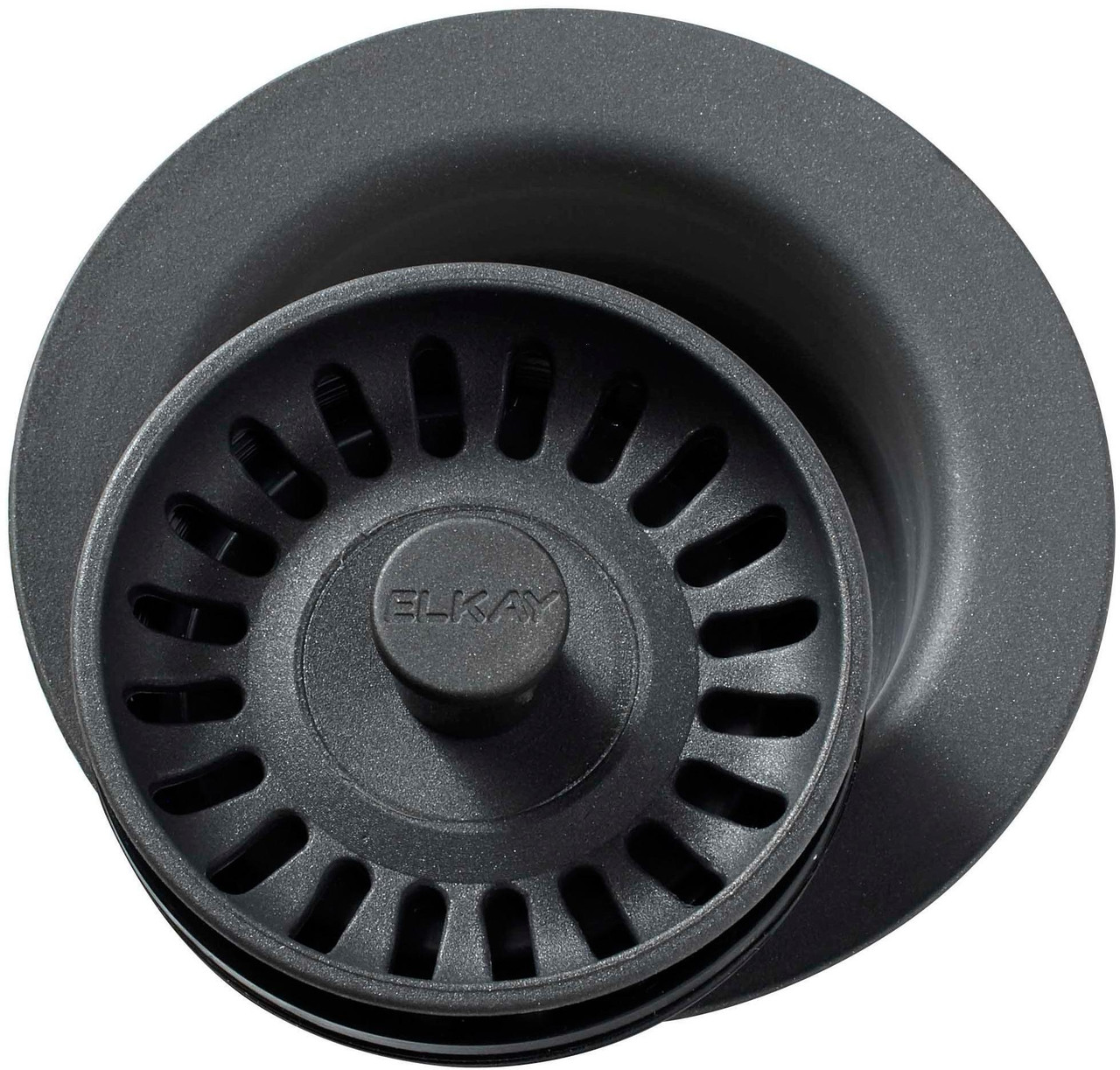 Polymer Disposal Flange with Removable Basket Strainer and Rubber Stopper in Charcoal