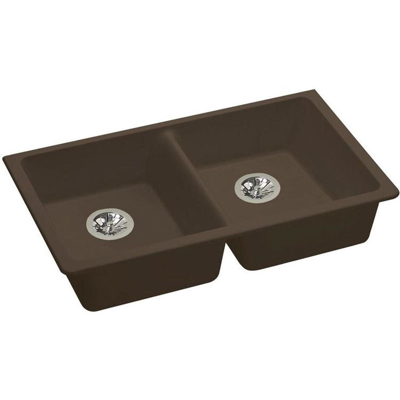 33" x 18-1/2" x 5-1/2" Quartz Double Bowl Undermount ADA Sink with Perfect Drain in Mocha