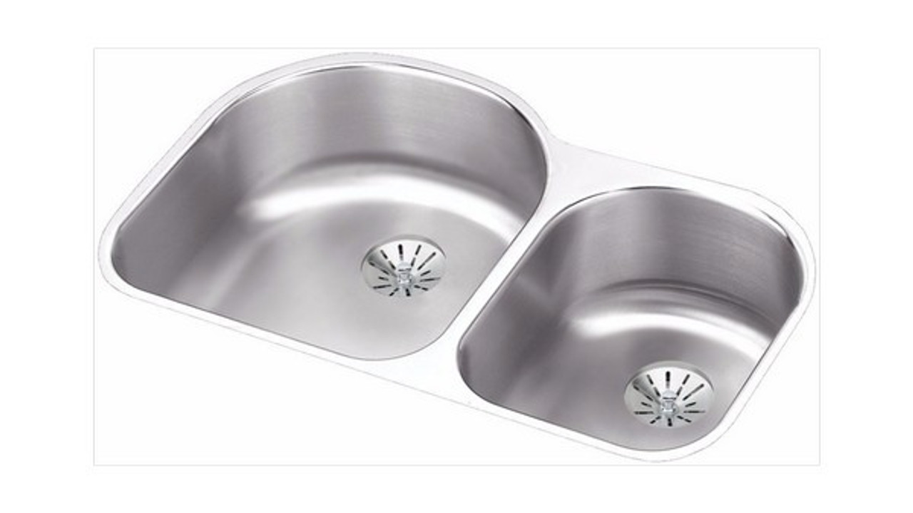 31-1/4" x 20" x 7-1/2" Stainless Steel Offset 60/40 Double Bowl Undermount Kitchen Sink with Right Small Bowl and Perfect Drain in Lustrous Satin