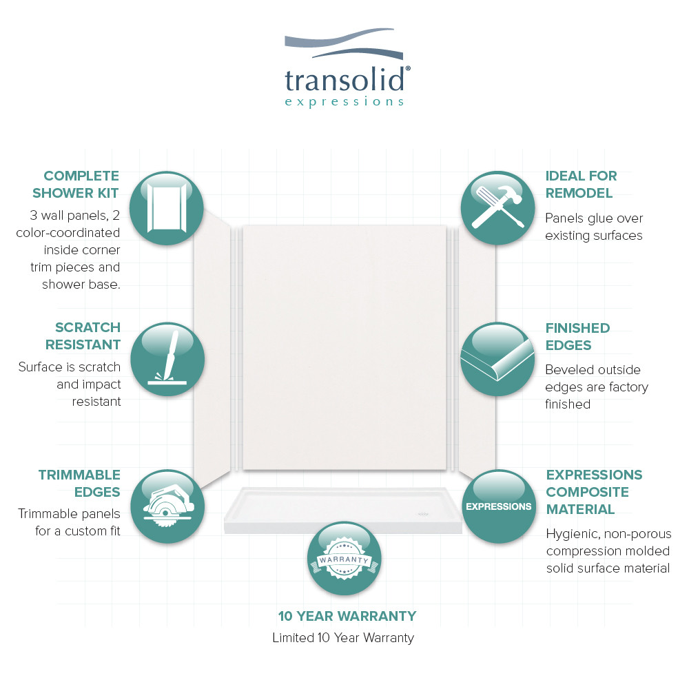 60" X 32" X 72" 5-Piece Alcove Shower Kit, In White