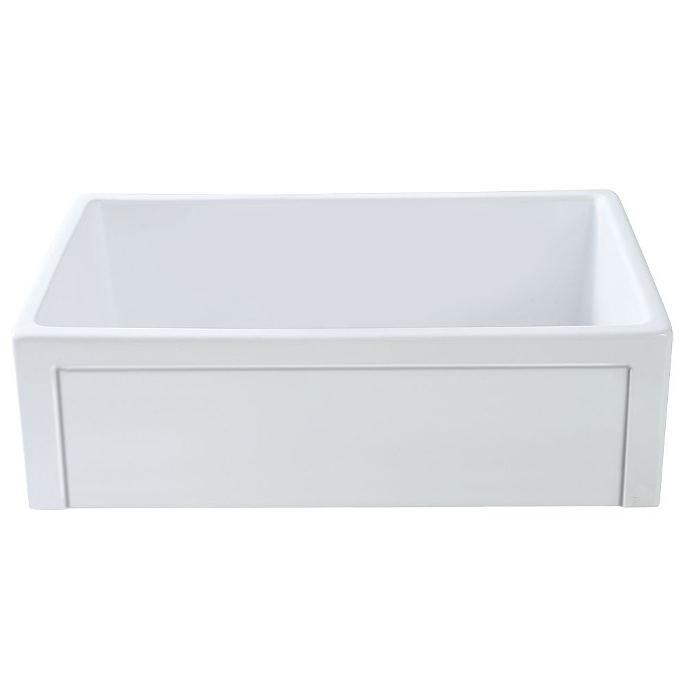 30-in x 20-in x 10-in Super Single Bowl with Reversible (Roman/Plain) Front, Farmhouse Fireclay Kitchen Sink, Undermount Installation, in White