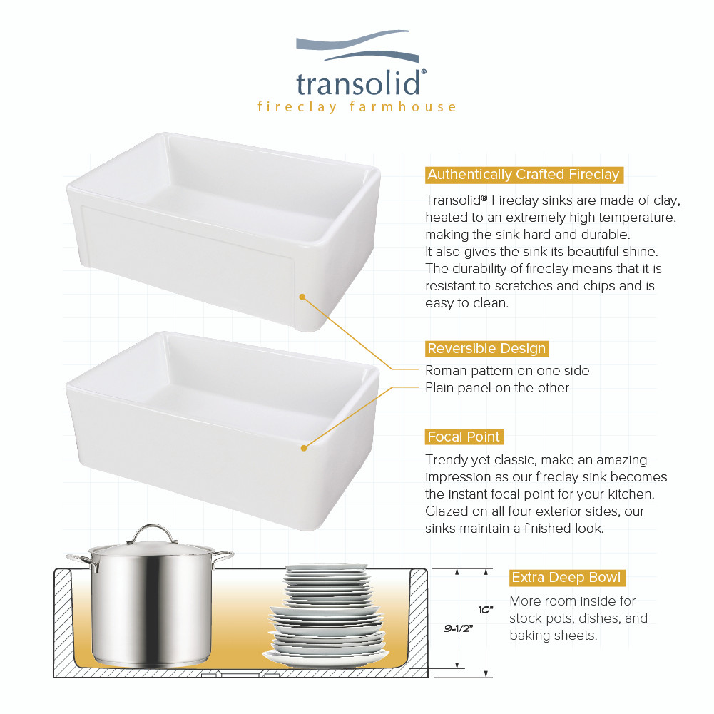 30-in x 20-in x 10-in Super Single Bowl with Reversible (Roman/Plain) Front, Farmhouse Fireclay Kitchen Sink, Undermount Installation, in White