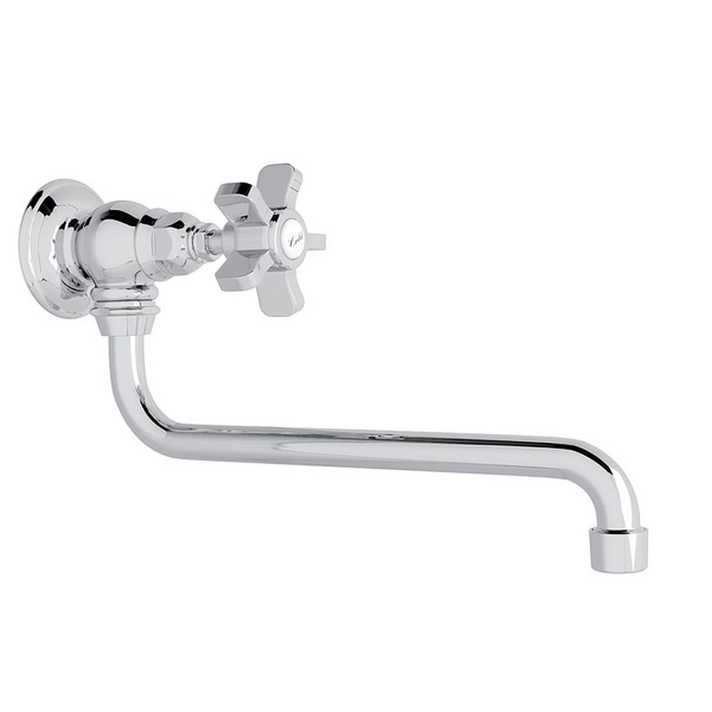 Wall Mount 11-3/4" Reach Pot Filler With Five Spoke Handle In Polished Chrome